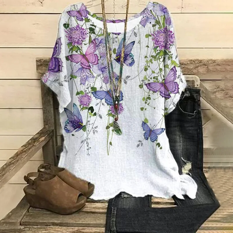 Butterfly Print Casual Short Sleeve T-Shirt