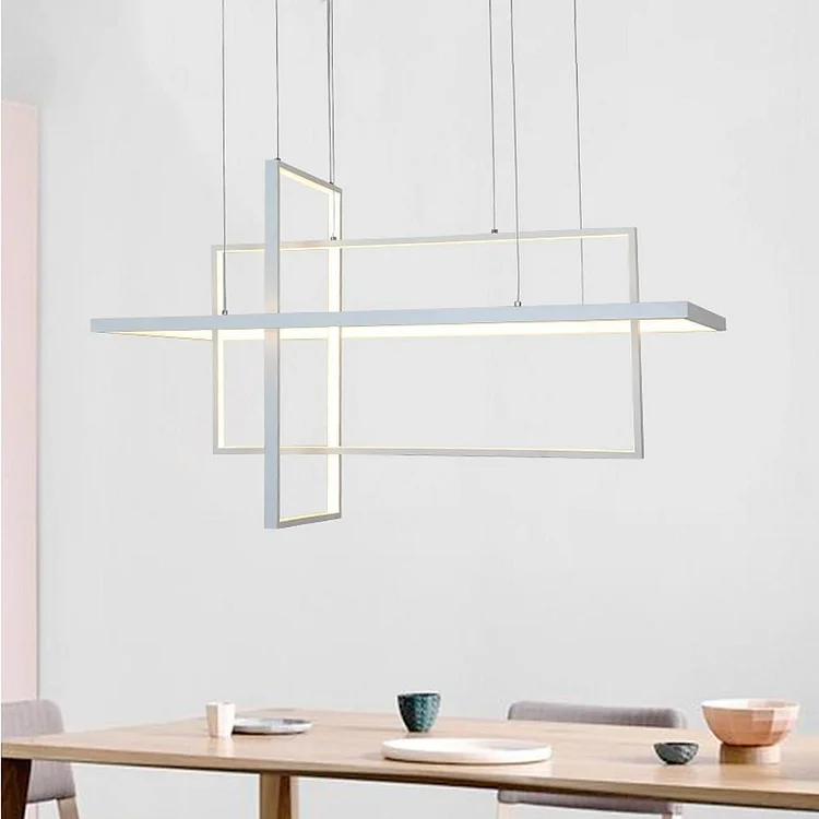 33'' Three-Part Futuristic Square Rectangular Hybrid Aluminum Chandelier with Capable Ambient Lights - Appledas