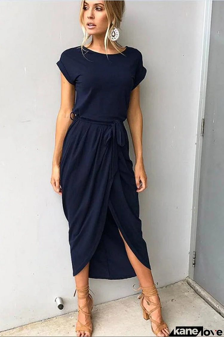 Solid Color Strappy Irregular Dress