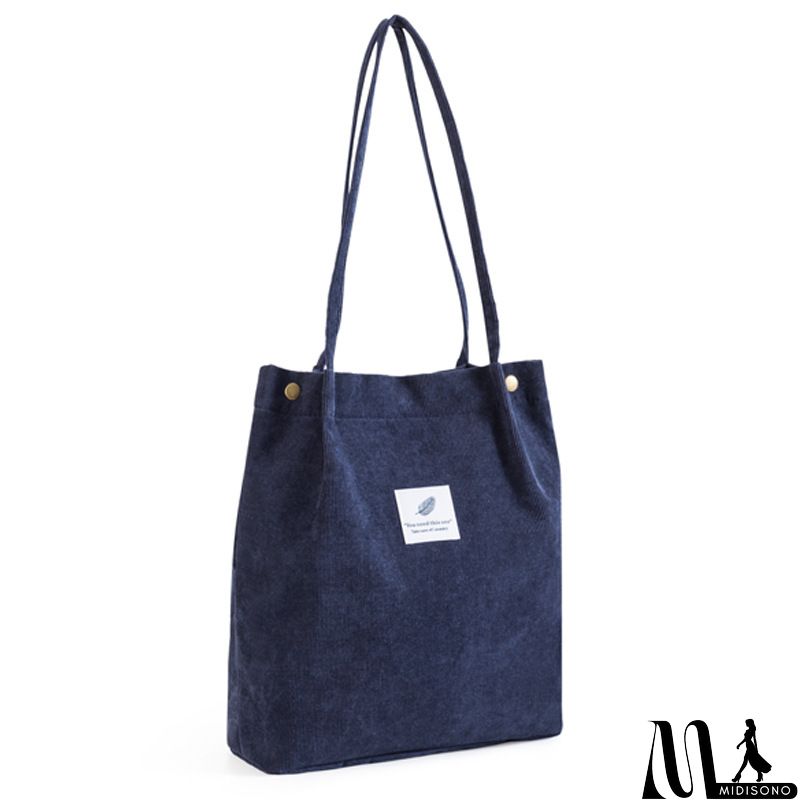 MidiSono - Women Large Smiley Corduroy Shoulder Tote Bag