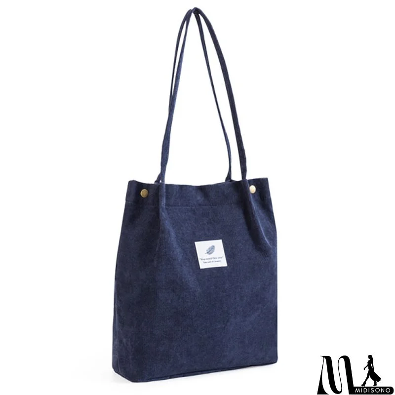 MidiSono - Women Large Smiley Corduroy Shoulder Tote Bag