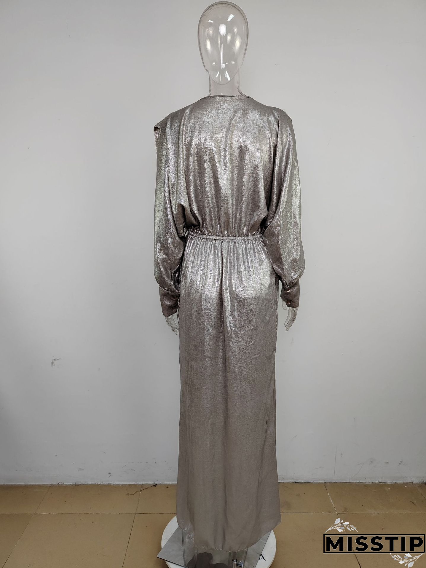 Women Clothing Bat Long Sleeve V Neck Sexy Maxi Dress