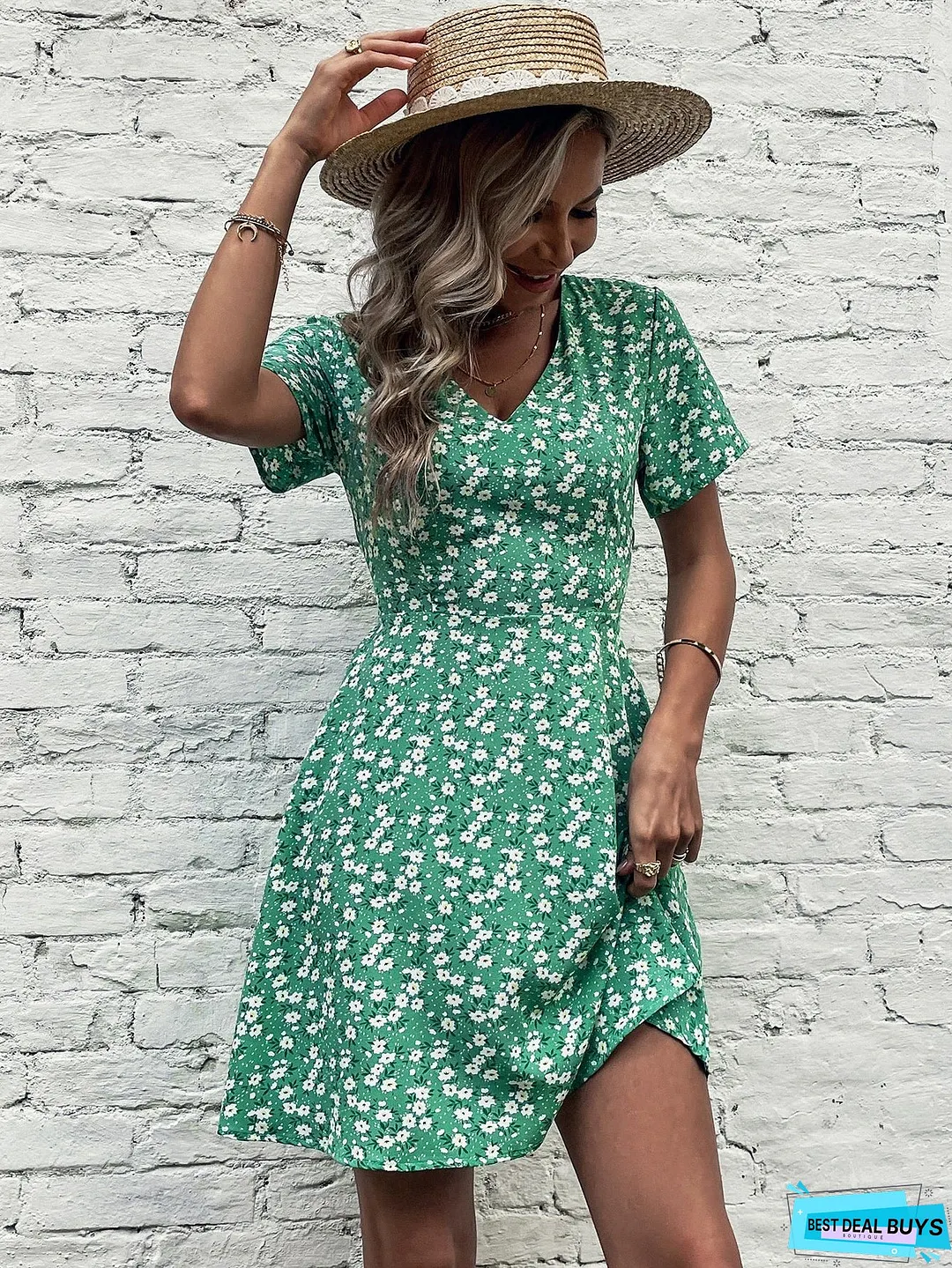 High Waist Chiffon Floral Dress