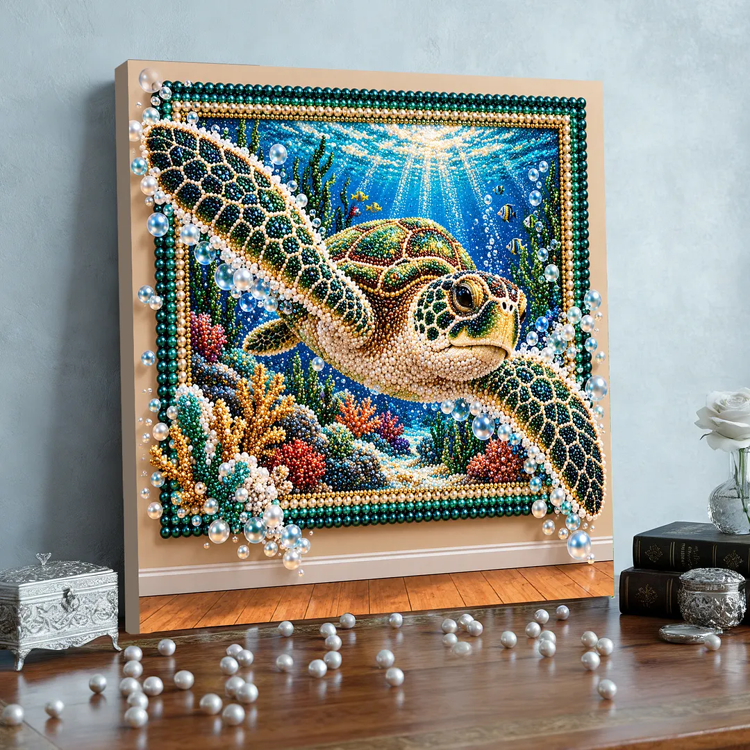 Framed Pearl Painting Kit Turtle Underwater Art 11.81x11.81in