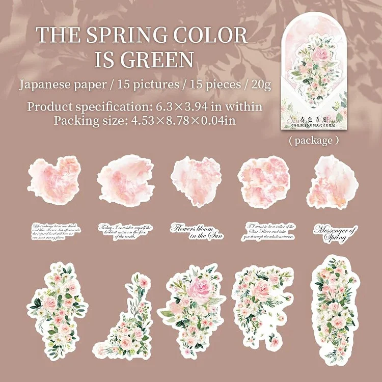 Journalsay 15 Sheets Spring Is in The Star Series Vintage Flower Washi Paper Sticker
