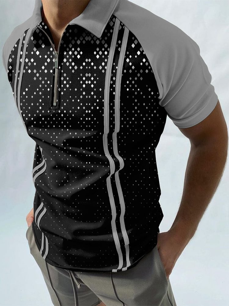 Men's Gradient Polka Dot Sunken Stripe Business Polo Shirt