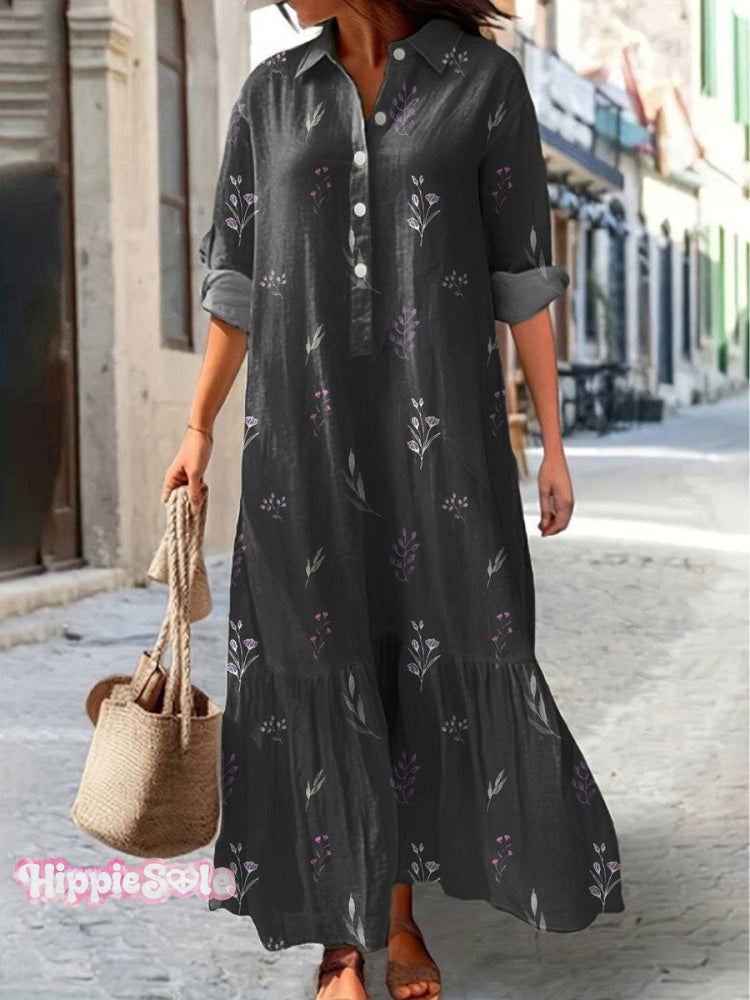 Simple Night Meadows Floral Pattern Printed Women’s Pocket Cotton Dress Multicolor / S