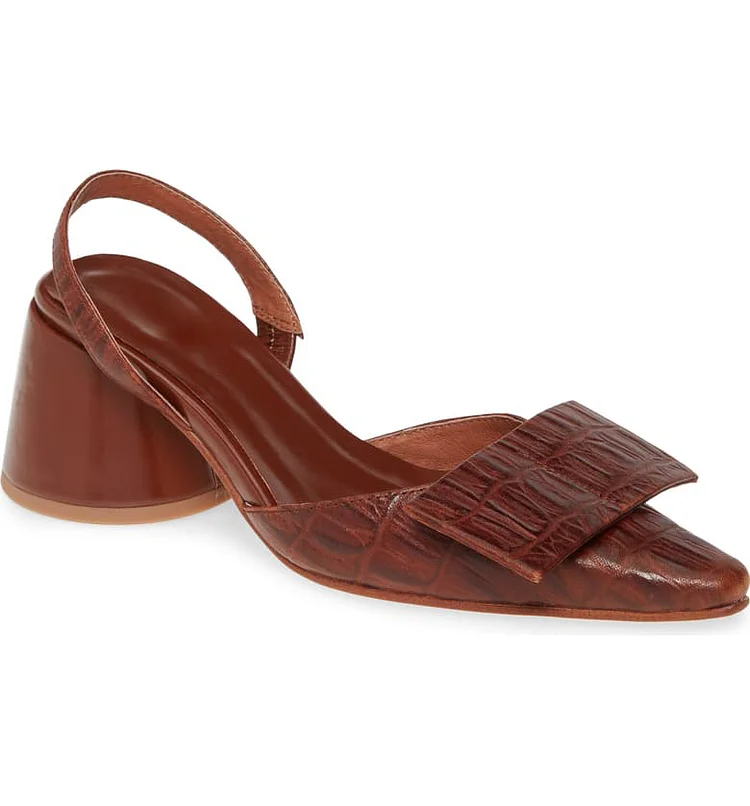 Custom Made Chunky Heel Slingback Pumps in Brown |FSJ Shoes