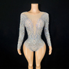 TAAFO Women Clothing Jumpsuit Shiny Diamonds Sparkling Stretchy Mesh Bodysuit Stage Dance Wear For Performance