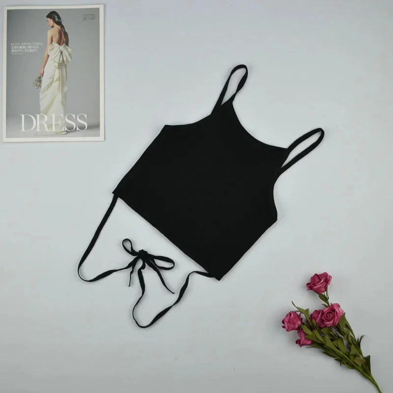 Uveng Uveng Waist Cross Rope Bare Back Small Sling Vest Short Umbilization Bottom Back Hollow Top