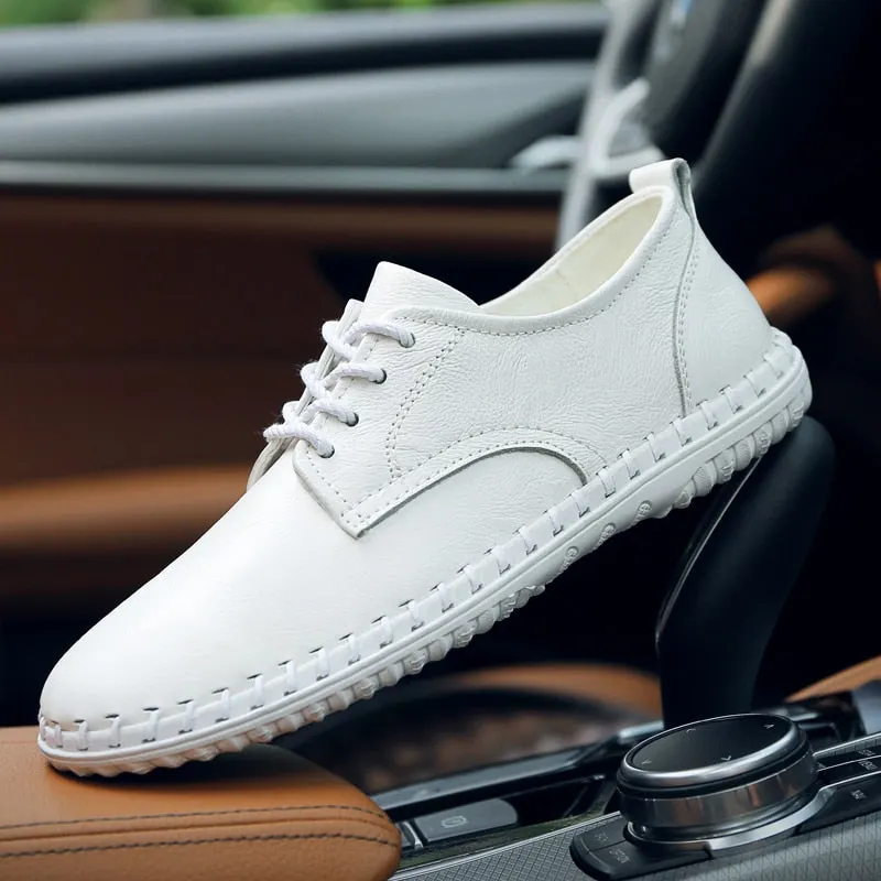 Men genuine Leather Loafer Shoes lace up outdoor Driving Shoes Spring Autumm Flat Footwear Men Fashion Shoes big size 47