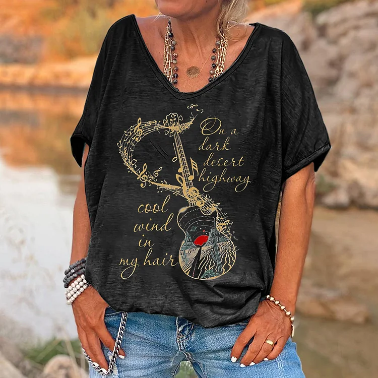 On A Dark Desert Highway Print Women's V-neck T-shirt