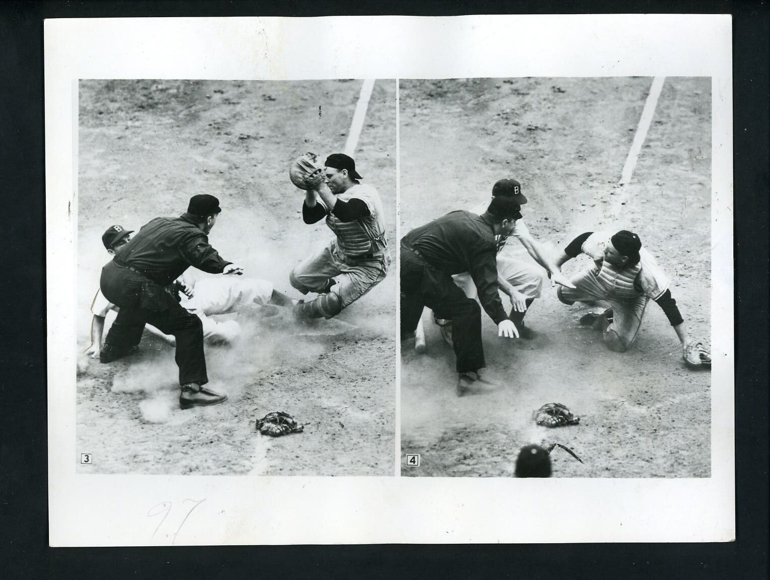 George Shuba calls himself safe Wes Westrum 1952 Press Photo Poster painting Brooklyn Dodgers