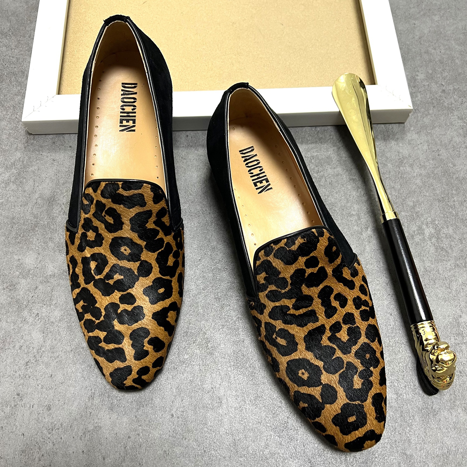Mens Penny Loafers Monk Strap Leather Leopard Print Dress Shoes Men's Shoes For Man
