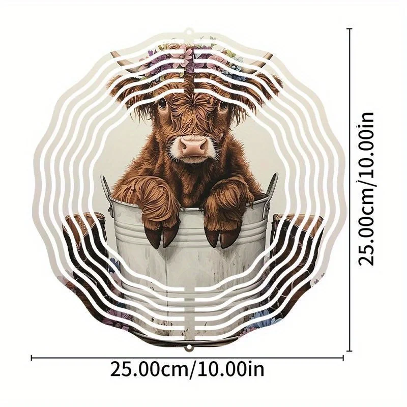 Tegooe Tegooe 2D Metal Highland Cow Wind Chime Spinner - Floral Print Art