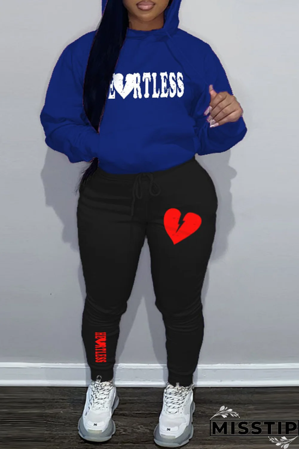 Light Pink Street Print Draw String Hooded Collar Plus Size Two Pieces