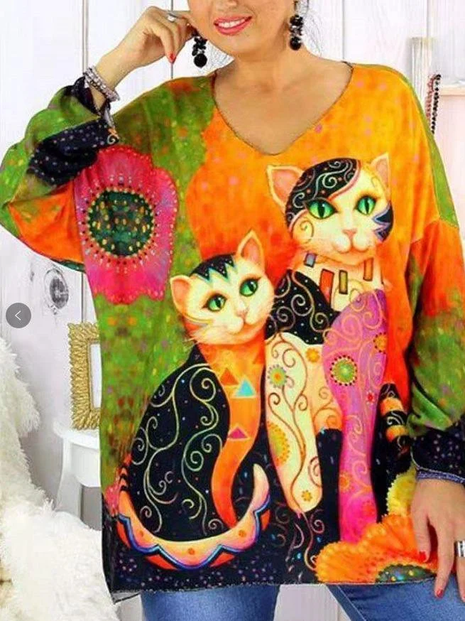 Cats Printed Women Long Sleeve Top