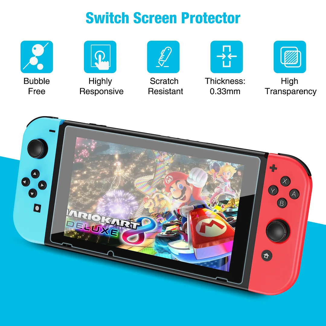 DinoFire Switch Protective Case & Tempered Glass Screen Protectors for Nintendo Switch , Crystal Clear Case for Switch