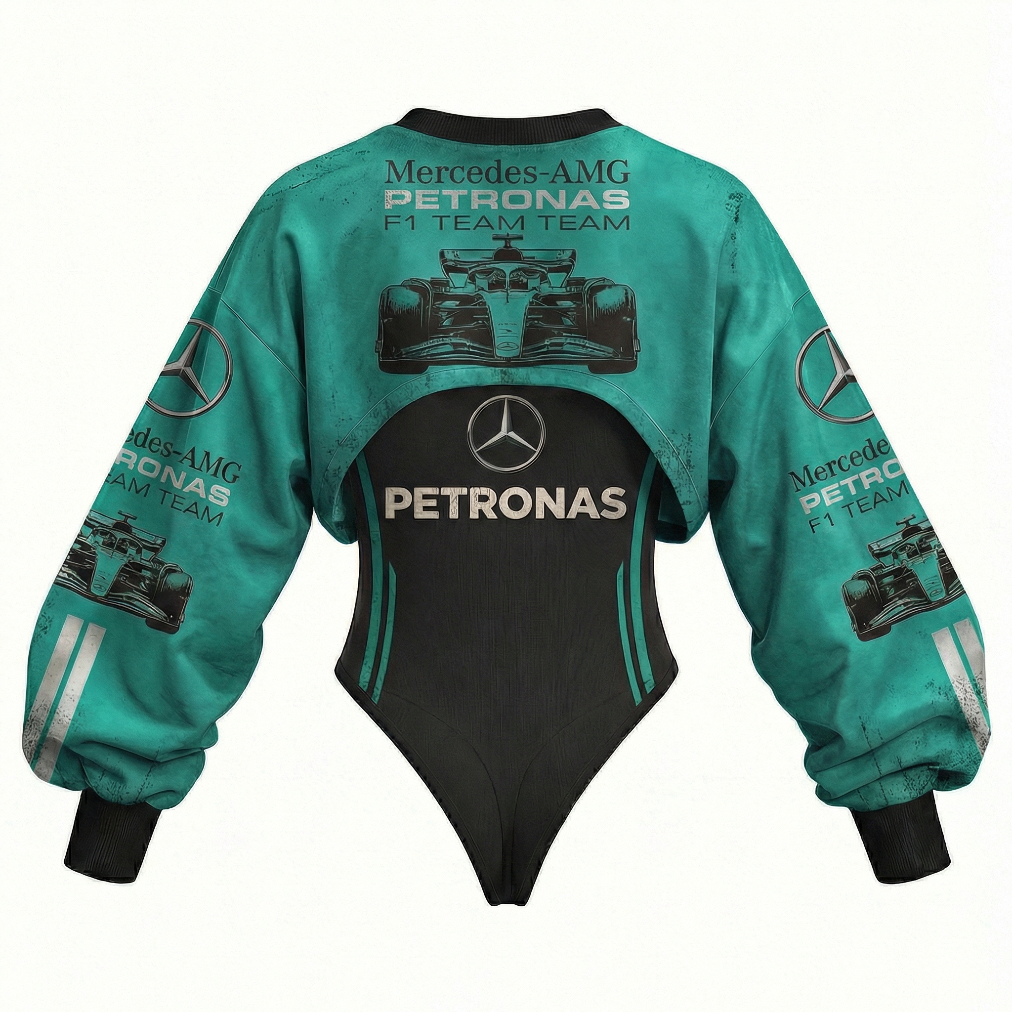 Women's Racing Team Logo Digitally Printed Tights Irregular Sweatshirt Set