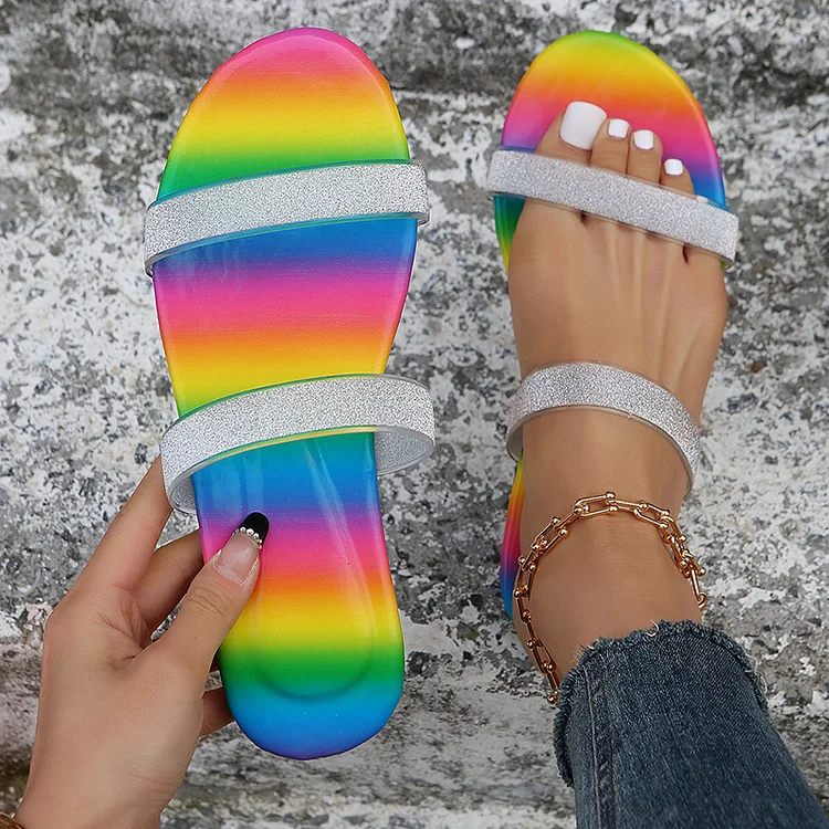 Casual Multicolor Rainbow Flat Sandals