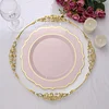 10 Pack | 10" Blush / Rose Gold Plastic Dinner Plates Disposable Tableware Round With Gold Scalloped Rim