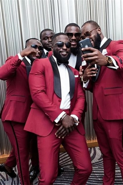 Red Bespoke Stylish Shawl Lapel Groomsmen Suits for Wedding | Ballbellas Ballbellas