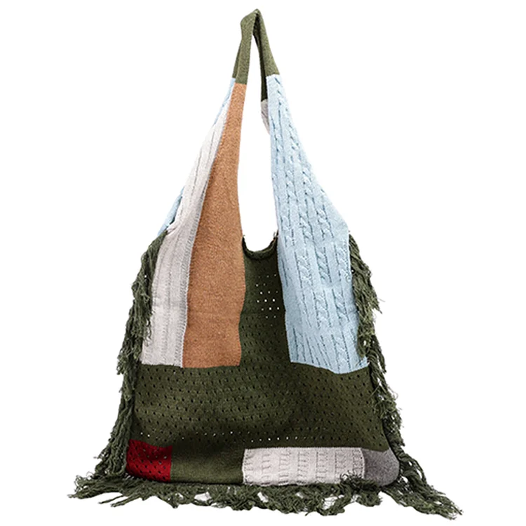 Women Clutch Bag Large Capacity Knitting Tassel for Office Travel (Green)