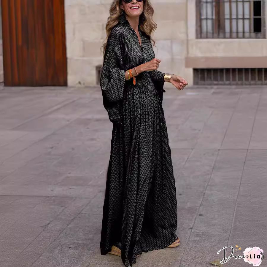 Elastic Waist High Slit V-Neck Dress