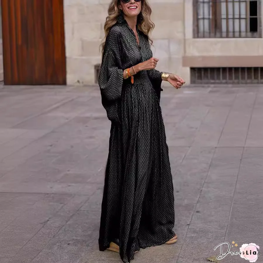 Elastic Waist High Slit V-Neck Dress