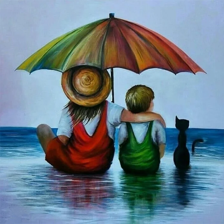 Parents And Children At The Beach 30*30CM (Canvas) Full Round Drill Diamond Painting gbfke