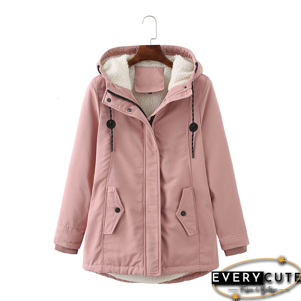 Pink Plush Warm Hooded Parka Coat