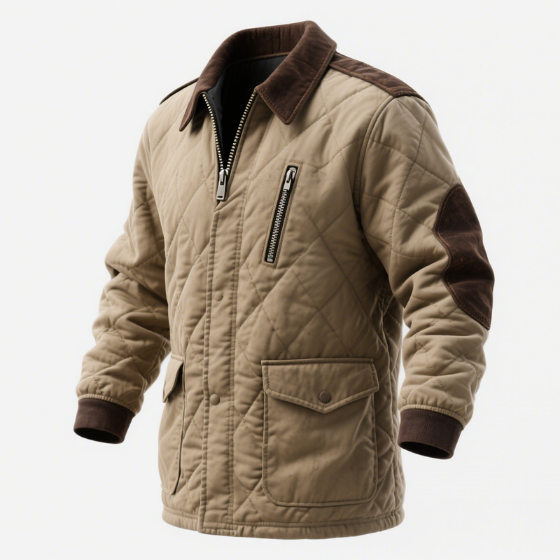 Quilted Jacket With Contrast Trim For Men - Perfect For Casual And Outdoor Use