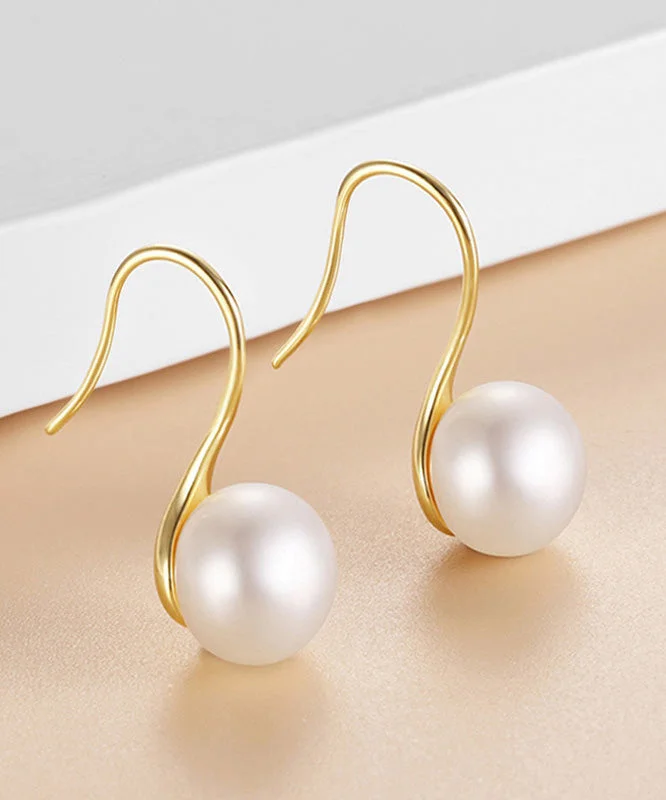 Chic Gold Silver Overgild Inlaid Pearl Hoop Earrings