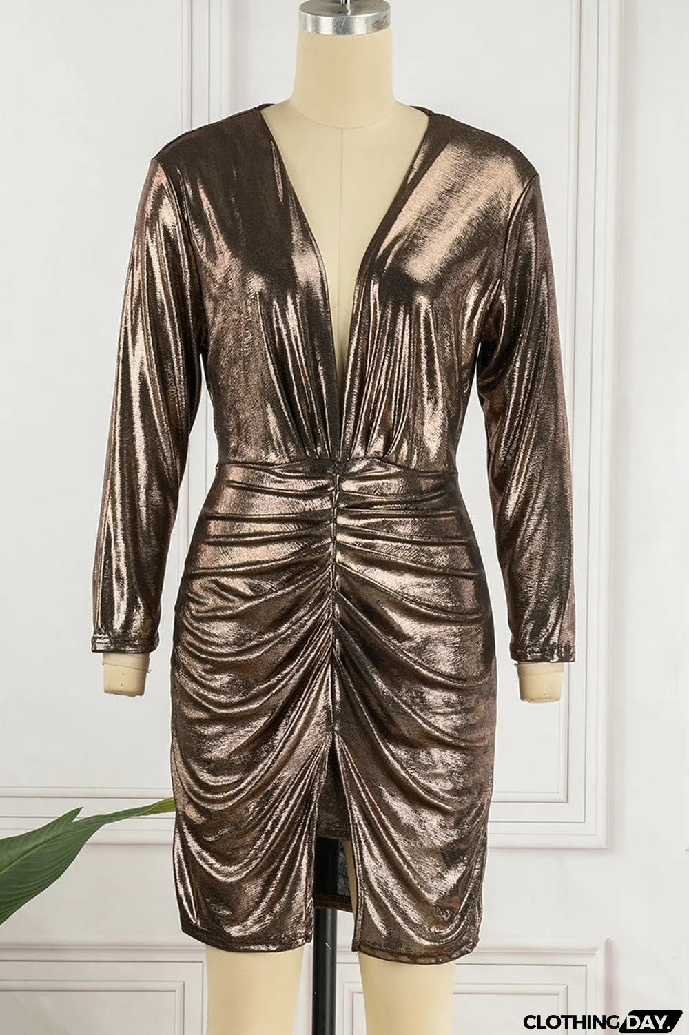 Celebrities Elegant Solid Fold V Neck A Line Dresses(4 Colors)