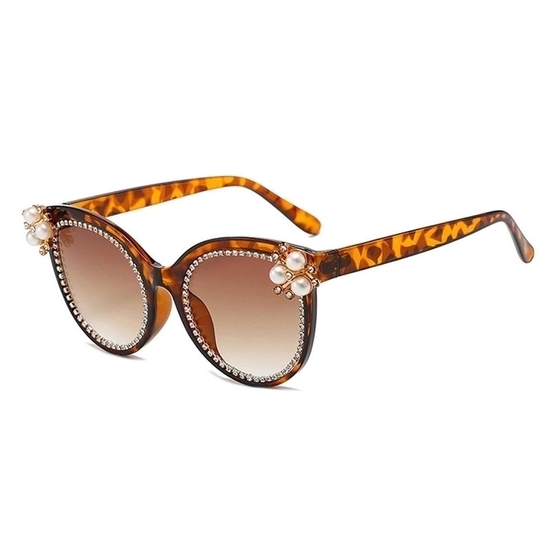 Elegant Color Block Pc Cat Eye Inlaid Pearls Inlaid Zircon Full Frame Women’s Sunglasses