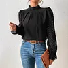 Women's Elegant High Collar Spliced Wave Pattern Chiffon Long Sleeve Top Shirt
