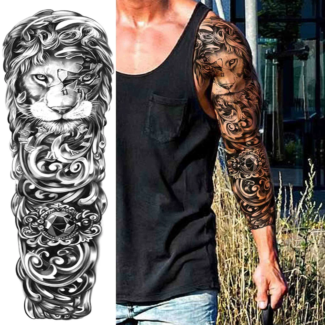 Sexy Wolf Full Flower Arm Temporary Tattoo Stickers For Men Body Art Sleeve Tattoo Decals Girl Women Waterproof Tatoo Fox Legs