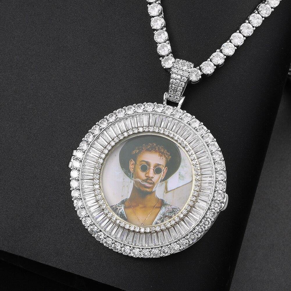 Custom Photos Iced Out Baguette Medallions Open Round Pendant Necklace -VESSFUL