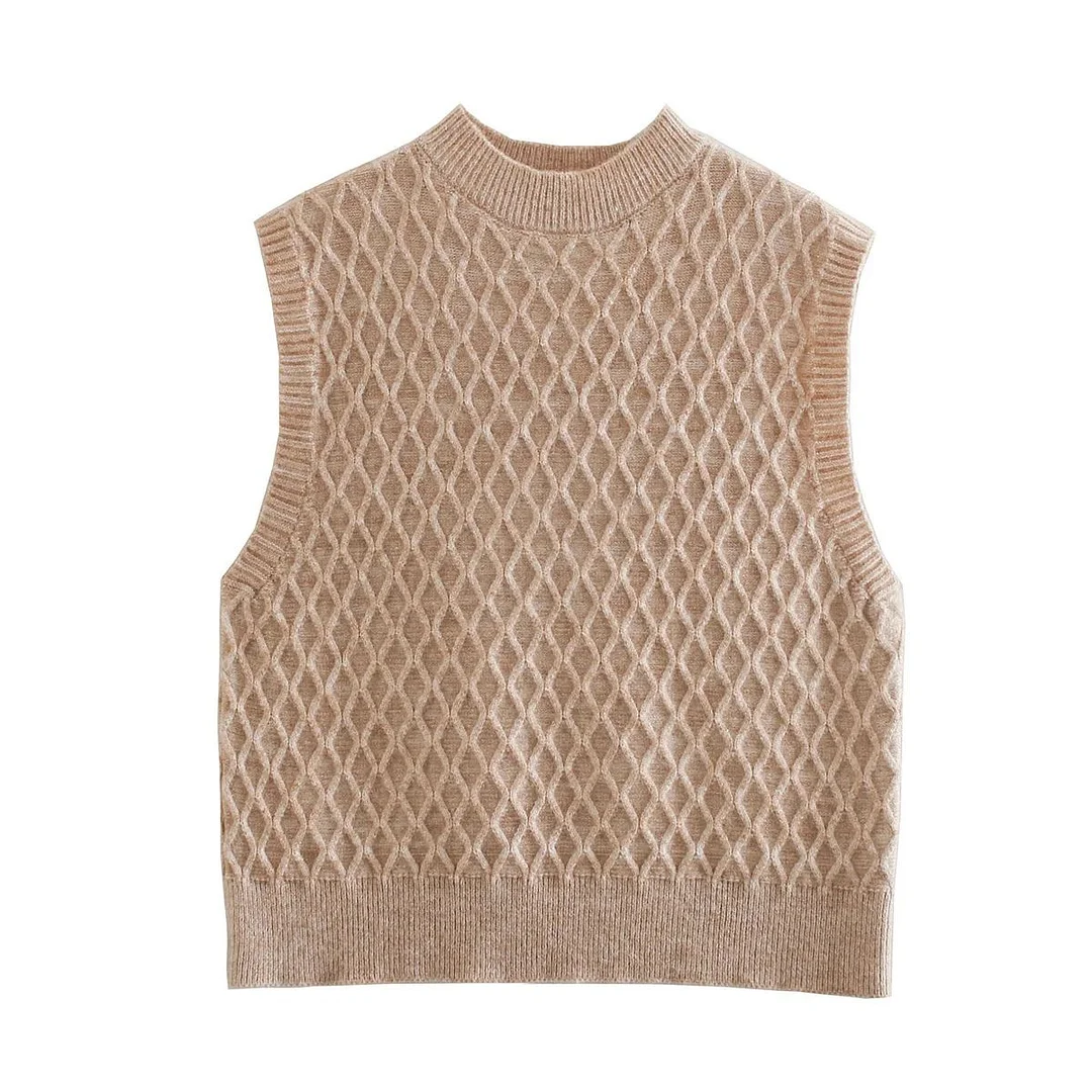 2021 New Women Knit Sweater Vest Textured Sleeveless Casual Fashion Chic Lady Woman Sweaters Pullovers Tops