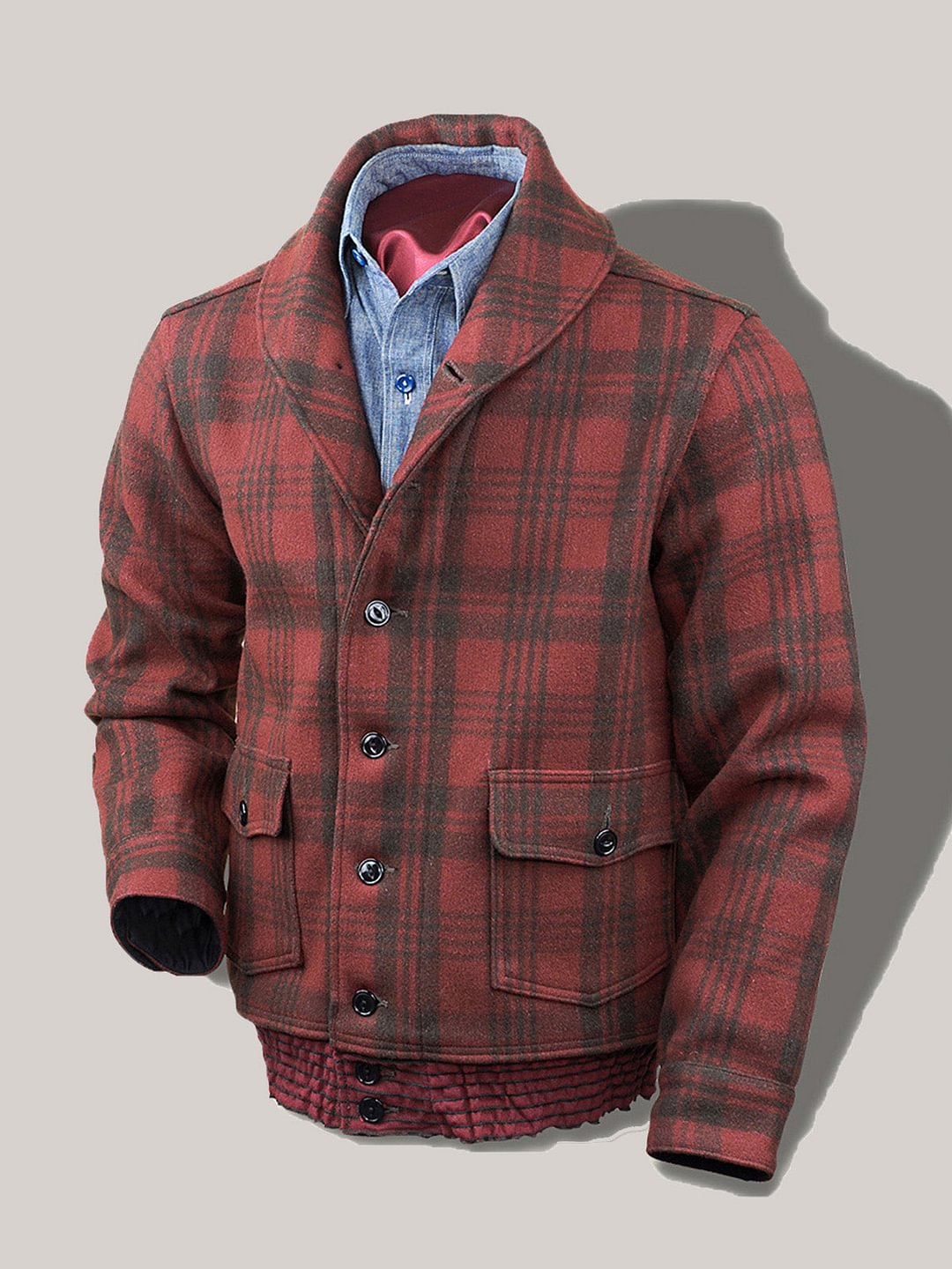 Men's 1930's Men's Wool Jacket Coat in Red Plaid - vzzhome