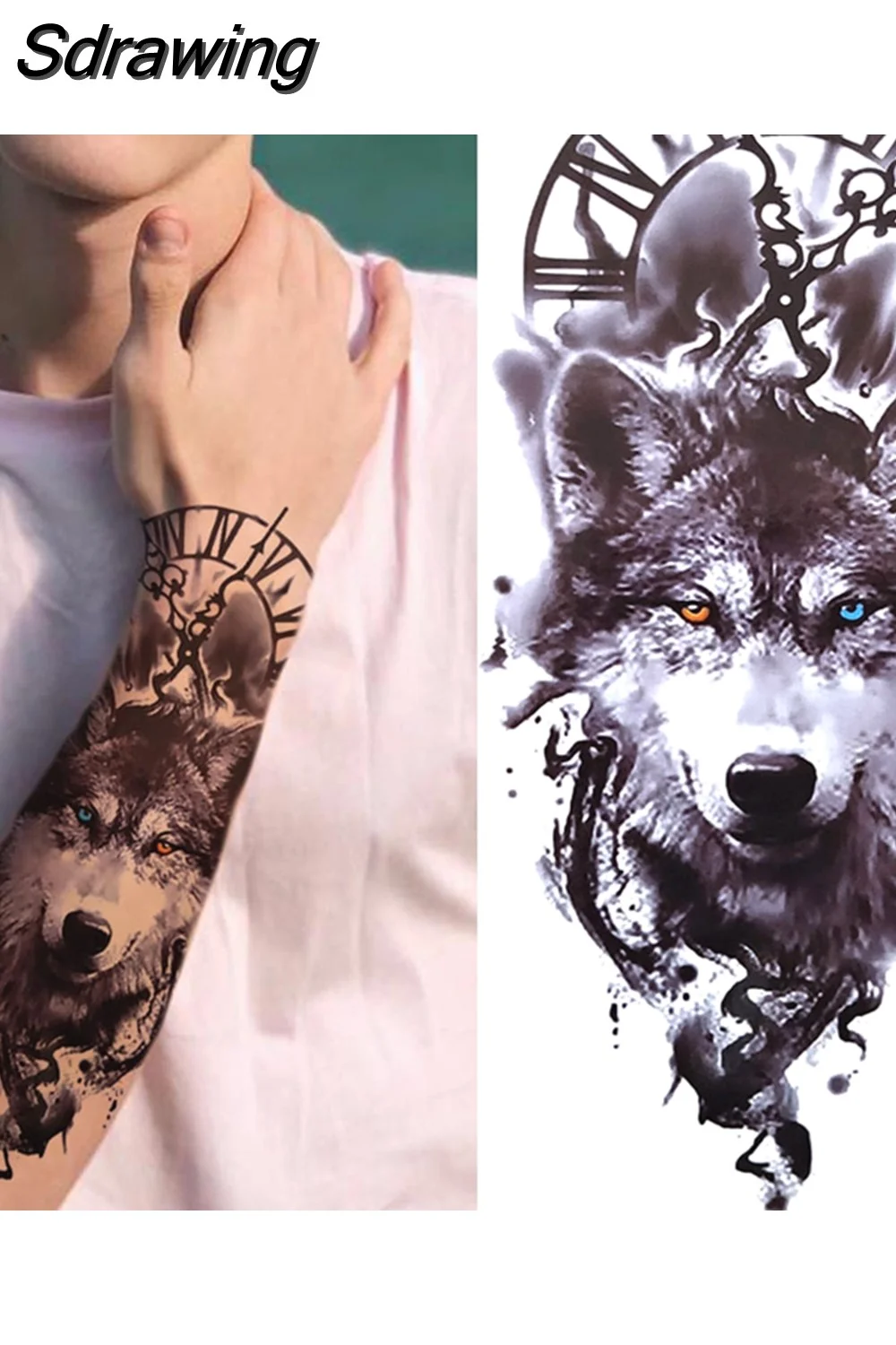 Sdrawing Forest Tattoo Sticker For Men Women Children Tiger Wolf Death Skull Temporary Tattoo Fake Henna Skeleton King Animal Tatoo 521-0