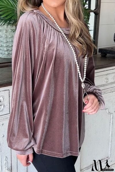 MidiSono - Ruched Round Neck Raglan Sleeve Blouse