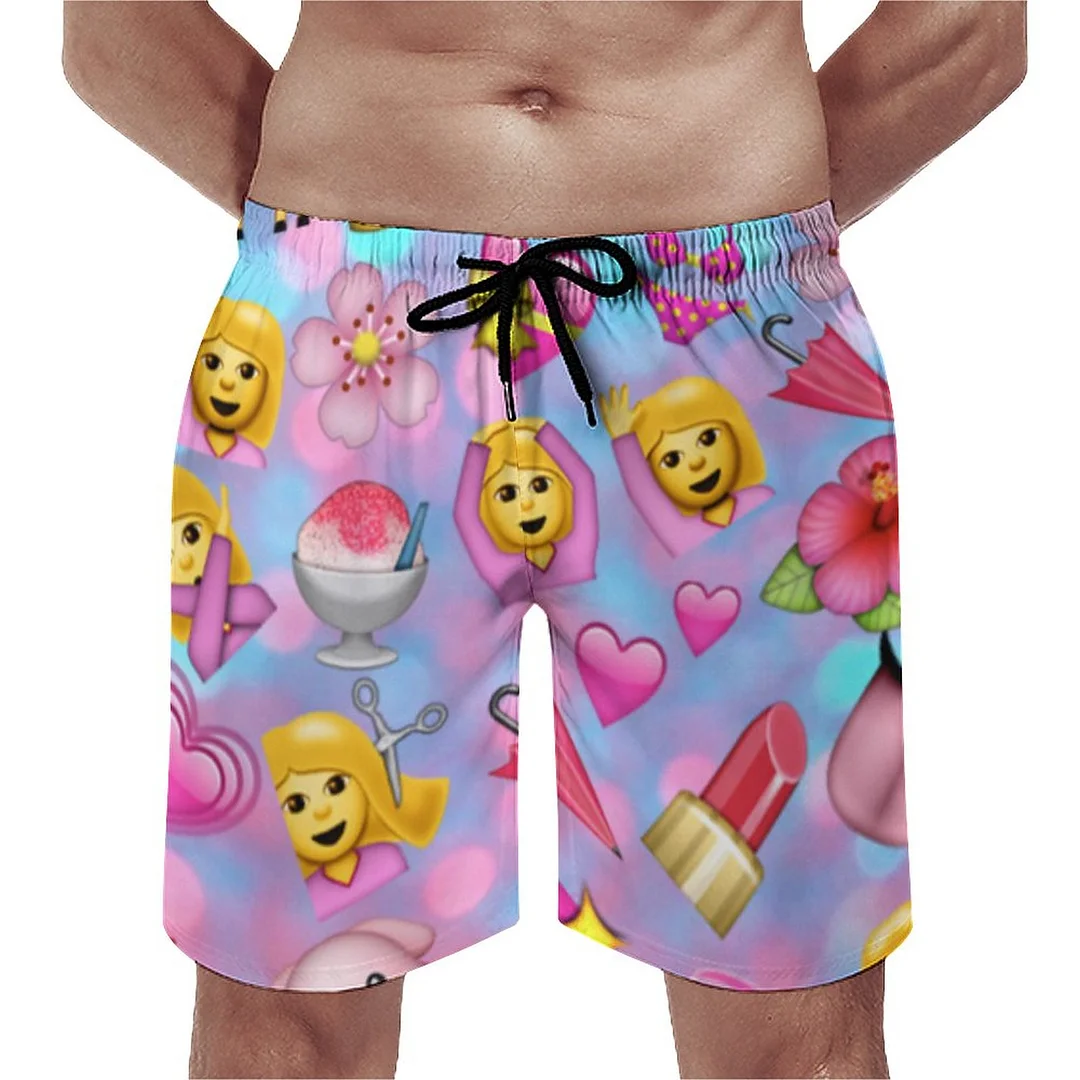All The Pink Girl Emojis Collage Men's Swim Trunks Summer Board Shorts Quick Dry Beach Short with Pockets