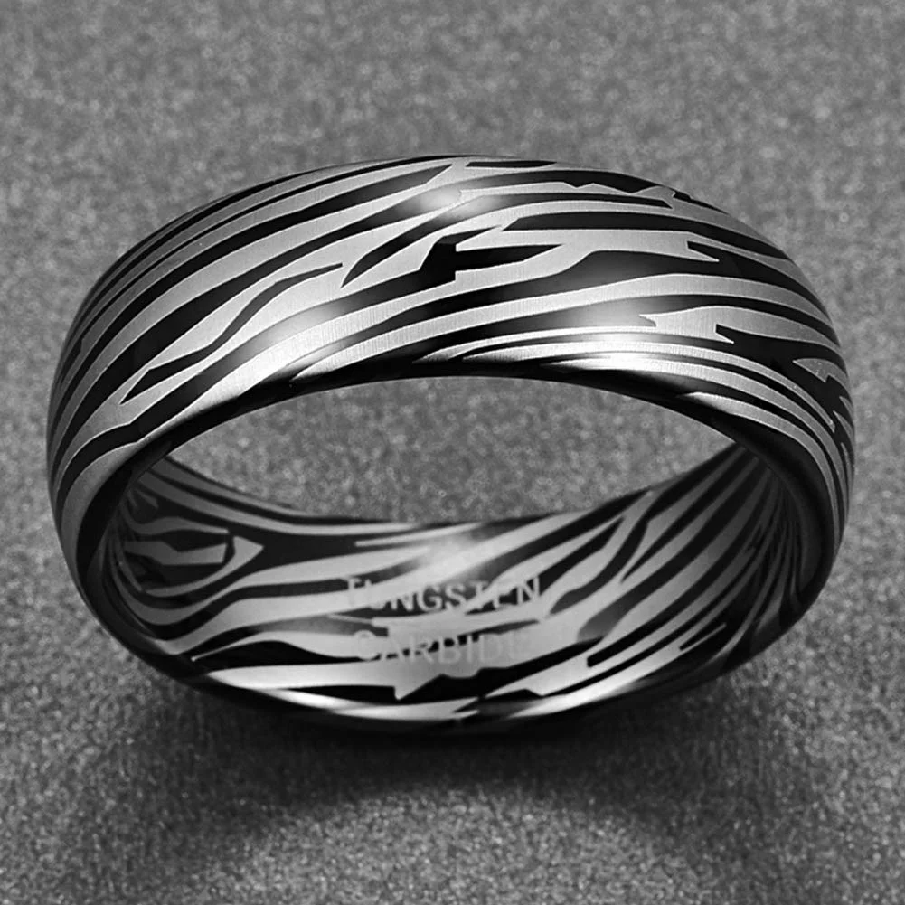 6MM 8MM Tungsten Mens Women Damascus Pattern Wedding Engagement Couple Domed Tungsten Carbide Rings Comfort Fit