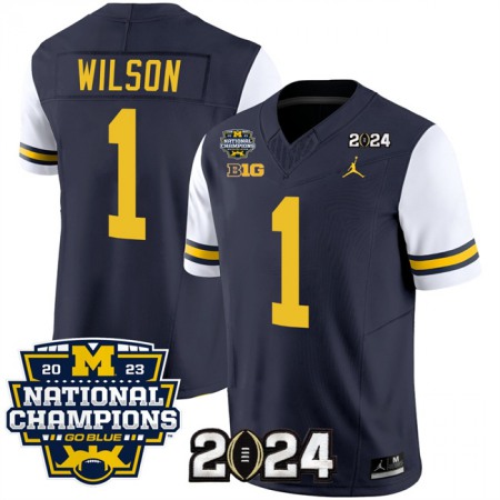 Men's Michigan Wolverines #1 Roman Wilson Navy/White 2024 F.U.S.E. With 2023 National Champions Patch Stitched Jersey KJPJ