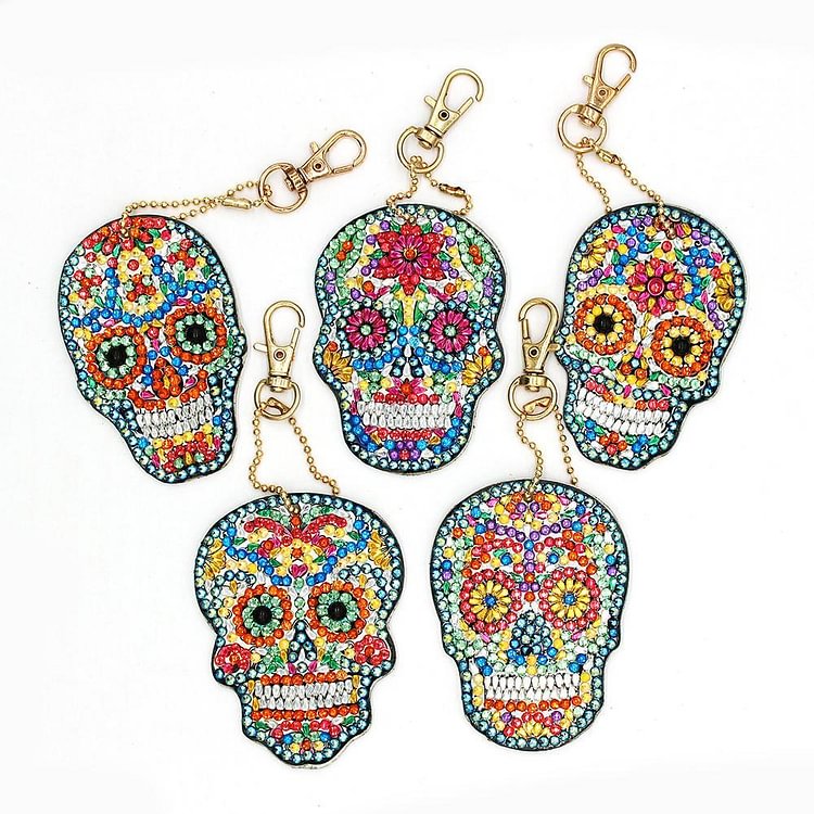 5pcs DIY Full Drill Special Shaped Diamond Painting Skull Keychains Bijoux