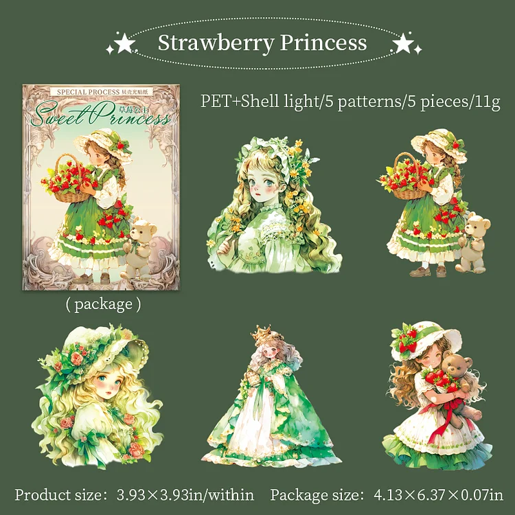 Journalsay 5 Sheets Sweet Princess Series Kawaii Girl Character PET Sticker