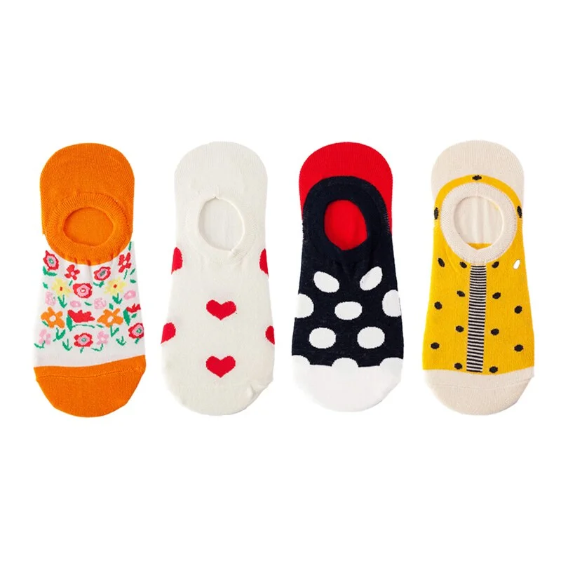 4 Pairs Fashion Summer Women Cotton Socks Cute Pack Female Sport Short Kawaii Funny Print Casual Cute School Girls Street Socks