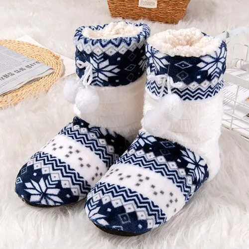Winter Slippers Women Warm Velvet Fur Plush Slippers  Non Slip Soft Bedroom Slippers Striped Bow-knot Home Shoes