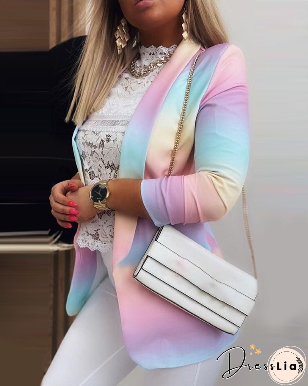 Ombre Colorblock Long Sleeve Blazer Coat